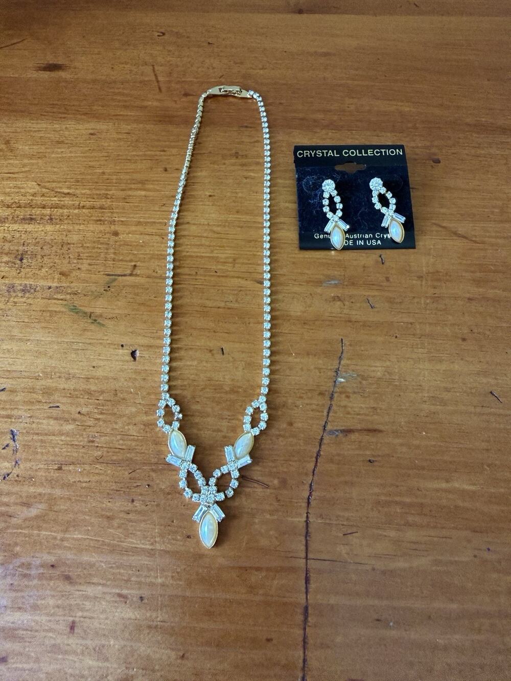 Crystal Collection Rhinestone Necklace Earrings Set NIP Made in USA Vintage